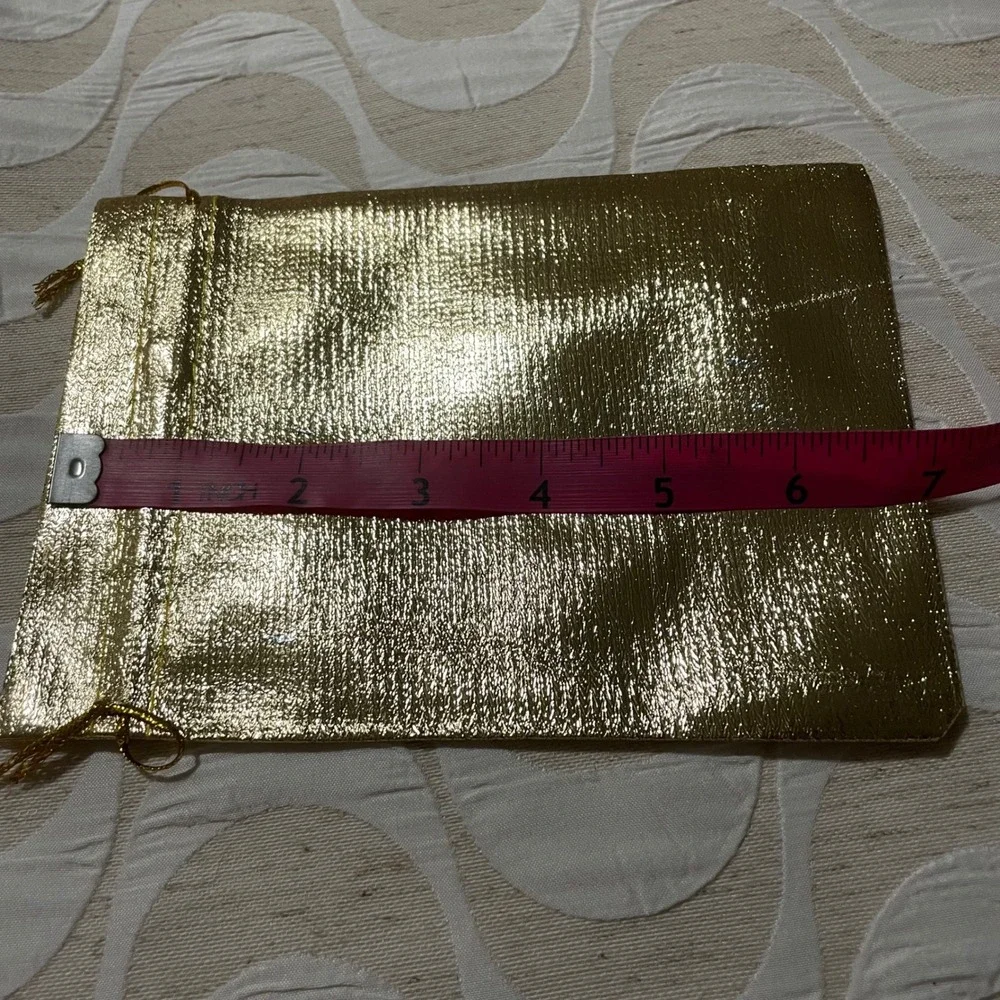 12 Pack Gold Metallic Drawstring Gift Bags 5x7 Jewelry Favor Pouches Shimmer